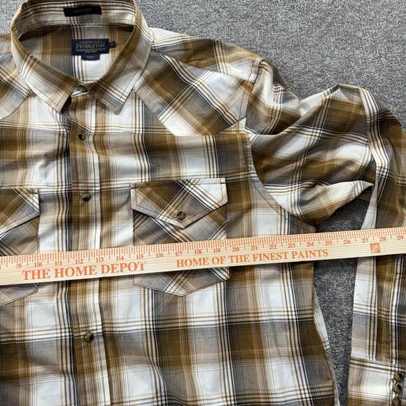 Pendleton Mens XL Frontier Western Snap Button Plaid Shirt Brown Tan Long Sleeve - Picture 3 of 10